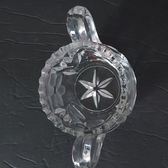 Handblown in Mold Crystal Engraved Sugar Bowl,Clear,2.5in.Hx6inW inc.handles. - Picture 2 of 9